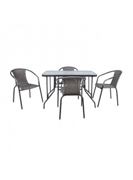 WOODWELL BALENO Set Τραπεζαρία Κήπου: Τραπέζι + 4 Πολυθρόνες Μέταλλο Ανθρακί - Wicker Mixed Grey Table:110x60x71 Seat:53x58x77 Ε240,4