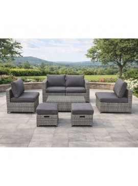 WOODWELL BALI Set Μέταλλο - Wicker: Τραπέζι+ 2θ Καναπέ+ 2 Σκαμπό+ 2 καθίσματα, Απόχρωση Γκρι  Table:100x50x30cm Set 6 Seats Ε6625,1