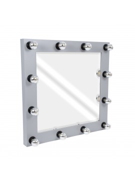 MIRROR-80x80-3 GloboStar®  MAKEUP MIRROR-80x80-3 Μοντέρνος Καθρέπτης Μακιγιάζ με Πλαίσιο Φυσικού Ξύλου με Διακόπτη On/Off 12 x E27 AC220-240V - Μ80 x Π7 x Υ80cm - Γκρι Τσιμέντου
