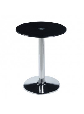 WOODWELL BITT Βοηθητικό Τραπεζάκι Σαλονιού - Καθιστικού, Χρώμιο - Γυαλί Tempered Μαύρο Φ60cm H.72cm ΕΜ121,Β