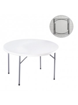 WOODWELL ΕΟ183,1BLOW-R Τραπέζι Συνεδρίου Catering Πτυσσόμενο, Μέταλλο Βαφή Γκρι, HDPE Άσπρο Φ121cm H.72cm ΕΟ183,1