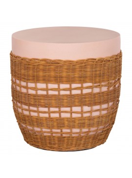 ΒΟΗΘΗΤΙΚΟ ΤΡΑΠΕΖΙ VILHENA HM18166 FIBER CEMENT ΡΟΖ-RATTAN ΦΥΣΙΚΟ Φ44.5x45Υεκ.