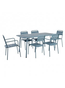WOODWELL BRIO Slat Set Τραπεζαρία Κήπου -Βεράντας (6+1), Μέταλλο Βαφή Sandy Blue 5415C  160x90x73 - chair 57x58x84cm Ε546,2S