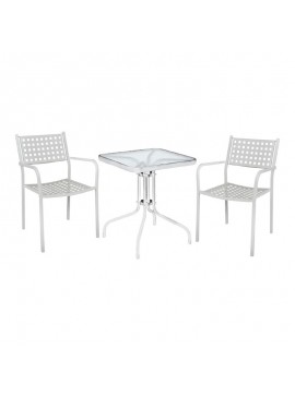 WOODWELL BALENO Set Κήπου - Βεράντας: Τραπέζι + 2 Πολυθρόνες CAPRICE, Μέταλλο Βαφή  Άσπρο Table:70x70x70 Chair:54x51x84 Ε5172,1S