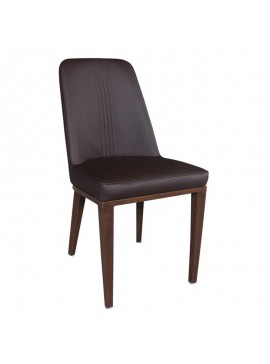 WOODWELL ΕΜ157,3CASTER Καρέκλα Τραπεζαρίας Κουζίνας, Μέταλλο Βαφή Καρυδί Linen PU Σκούρο Καφέ 45x60x89cm ΕΜ157,3
