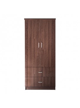 WOODWELL CLOSET Ντουλάπα Δίφυλλη, Ράφι, Θέσεις για Κρεμάστρες, 2 Συρτάρια, Απόχρωση Καρυδί  80x50x180cm Ε8384,3