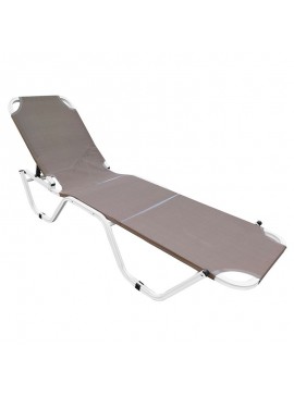 WOODWELL Ε281,91CRETA Ξαπλώστρα Αλουμινίου Άσπρο, Textilene Cappuccino, Στοιβαζόμενη 60x197x30cm Προφίλ 25x25x1,5mm Ε281,91