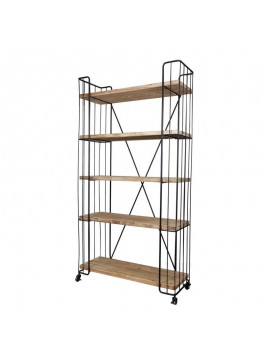 Artekko Quimby Ραφιέρα Βιβλιοθήκη με Ρόδες MDF Μέταλλο Μαύρο Καφέ (102x38.5x196)cm Artekko D43157