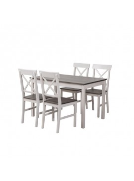 WOODWELL DAILY Set Τραπεζαρία Ξύλινη Σαλονιού - Κουζίνας: Τραπέζι + 4 Καρέκλες / Άσπρο - Dark Oak Table:118x74x73 Chair:43x48x94 Ε783,1S