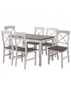 WOODWELL DAILY Set Τραπεζαρία Ξύλινη Σαλονιού - Κουζίνας: Τραπέζι + 6 Καρέκλες / Άσπρο - Dark Oak Table:150x90x73 Chair:43x48x94 Ε784,1S