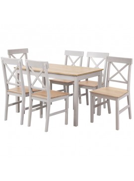 WOODWELL DAILY Set Τραπεζαρία Ξύλινη Σαλονιού - Κουζίνας: Τραπέζι + 6 Καρέκλες / Άσπρο - Φυσικό Table:150x90x73 Chair:43x48x94 Ε784,2S