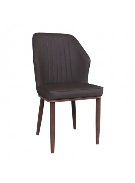 WOODWELL DELUX Καρέκλα Μέταλλο Βαφή Καρυδί, Linen PU Σκούρο Καφέ 49x51x89cm ΕΜ156,3
