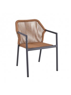 WOODWELL Ε6775,1DINA Πολυθρόνα Βεράντας-Κήπου ALU Ανθρακί, Rope Wicker Φυσικό, Στοιβαζόμενη 56x60x84cm Ε6775,1