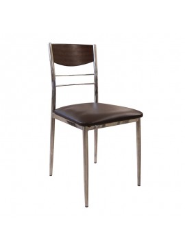 WOODWELL DINO Καρέκλα Tραπεζαρίας Κουζίνας, Μέταλλο Χρώμιο Σκούρο Καρυδί, PVC Καφέ 42x51x90cm ΕΜ919,2