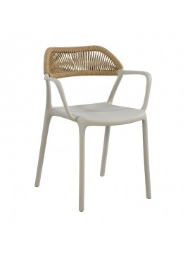 WOODWELL DOLLI Πολυθρόνα Στοιβαζόμενη, PP-UV Γκρι, Rope Wicker Φυσικό  58x53x77cm Ε3152,2