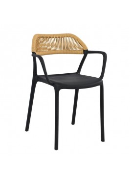 WOODWELL DOLLI Πολυθρόνα Στοιβαζόμενη, PP-UV Μαύρο, Rope Wicker Φυσικό  58x53x77cm Ε3152,1