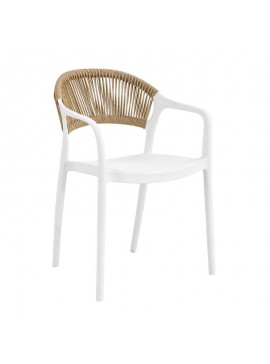 WOODWELL Ε3150,1DONNA Πολυθρόνα Στοιβαζόμενη, PP-UV Άσπρο, Rope Wicker Φυσικό 57x55x79cm Ε3150,1