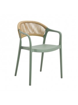 WOODWELL Ε3150,2DONNA Πολυθρόνα Στοιβαζόμενη, PP-UV Πράσινο, Rope Wicker Φυσικό 57x55x79cm Ε3150,2
