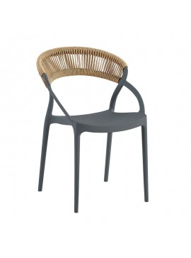 WOODWELL DORA Πολυθρόνα Στοιβαζόμενη, PP Ανθρακί, Rope Wicker Φυσικό 53x61x78cm Ε3151,4