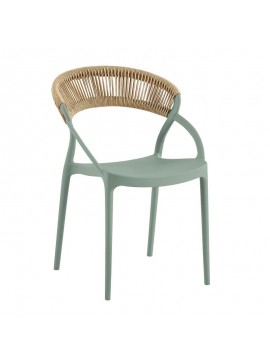 WOODWELL DORA Πολυθρόνα Στοιβαζόμενη, PP Πράσινο, Rope Wicker Φυσικό 53x61x78cm Ε3151,2