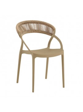 WOODWELL DORA Πολυθρόνα Στοιβαζόμενη, PP Tortora, Rope Wicker Φυσικό 53x61x78cm Ε3151,3