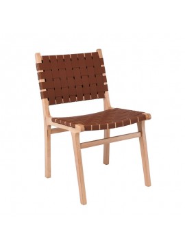 WOODWELL Ε7515,1DUNE Καρέκλα Τραπεζαρίας, Ξύλο Απόχρωση Φυσικό, Κάθισμα-Πλάτη Ιμάντες Pu Καφέ 50x59x85cm Ε7515,1