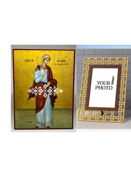 Σετ των 2 Εικόνα Ορθοδοξίας Πολυτελείας  με  σχεδιο Σταυρούς μαζι με  Βάση σε  8 χρώματα με περίγραμμα χρυσό σε ξύλο Plywood (Πλακάζ)   με  βάση Εικόνα Αγία Αγάθη Χειροποίητη Ελληνορθόδοξη , Κρεμαστή πλάκα βυζαντινής τέχνης, χριστιανική τέχνη Διάσταση 10x