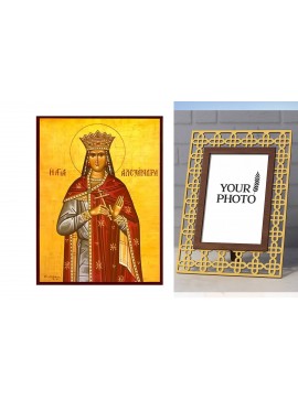 Σετ των 2 Εικόνα Ορθοδοξίας Πολυτελείας  με  σχεδιο Σταυρούς μαζι με  Βάση σε  8 χρώματα με περίγραμμα χρυσό σε ξύλο Plywood (Πλακάζ)   με  βάση Εικόνα Αγία Αλεξάνδρα Χειροποίητη Ελληνορθόδοξη , Κρεμαστή πλάκα βυζαντινής τέχνης, χριστιανική τέχνη Διάσταση