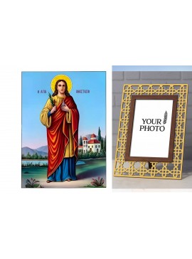 Εικόνα Ορθοδοξίας Πολυτελείας  με  σχεδιο Σταυρούς μαζι με  Βάση σε  8 χρώματα με περίγραμμα χρυσό σε ξύλο Plywood (Πλακάζ)   με  βάση Εικόνα Αγία Αναστασία Φαρμακολύτρια Χειροποίητη Ελληνορθόδοξη , Κρεμαστή πλάκα βυζαντινής τέχνης, χριστιανική τέχνη Διάσ