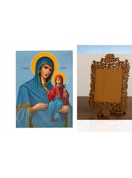 Σετ των 2 Εικόνα Ορθοδοξίας Δαντέλα μαζι με  Βάση σε  8 χρώματα με περίγραμμα χρυσό σε ξύλο Plywood (Πλακάζ)   με  βάση Εικόνα Αγία Άννα με Παναγία Χειροποίητη Ελληνορθόδοξη , Κρεμαστή πλάκα βυζαντινής τέχνης, χριστιανική τέχνη Διάσταση 10x7 cm (3,9 x 2,8