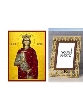 Εικόνα Ορθοδοξίας Πολυτελείας  με  σχεδιο Σταυρούς μαζι με  Βάση σε  8 χρώματα με περίγραμμα χρυσό σε ξύλο Plywood (Πλακάζ)   με  βάση Εικόνα Αγία Βαρβάρα Χειροποίητη Ελληνορθόδοξη , Κρεμαστή πλάκα βυζαντινής τέχνης, χριστιανική τέχνη Διάσταση 10x7 cm (3,