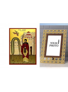 Εικόνα Ορθοδοξίας Πολυτελείας  με  σχεδιο Σταυρούς μαζι με  Βάση σε  8 χρώματα με περίγραμμα χρυσό σε ξύλο Plywood (Πλακάζ)   με  βάση Εικόνα Αγία Ειρήνη Χρυσοβαλάντου Χειροποίητη Ελληνορθόδοξη , Κρεμαστή πλάκα βυζαντινής τέχνης, χριστιανική τέχνη Διάστασ