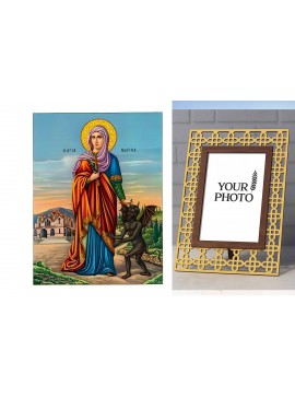 Εικόνα Ορθοδοξίας Πολυτελείας  με  σχεδιο Σταυρούς μαζι με  Βάση σε  8 χρώματα με περίγραμμα χρυσό σε ξύλο Plywood (Πλακάζ)   με  βάση Εικόνα Αγία Μαρίνα Χειροποίητη Ελληνορθόδοξη , Κρεμαστή πλάκα βυζαντινής τέχνης, χριστιανική τέχνη Διάσταση 10x7 cm (3,9