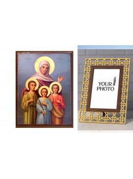 Σετ των 2 Εικόνα Ορθοδοξίας Πολυτελείας  με  σχεδιο Σταυρούς μαζι με  Βάση σε  8 χρώματα με περίγραμμα χρυσό σε ξύλο Plywood (Πλακάζ)   με  βάση Εικόνα Αγίες Σοφία και Θυγατέρες, Πίστις, Ελπίς και Αγάπη Χειροποίητη Ελληνορθόδοξη , Κρεμαστή πλάκα βυζαντινή