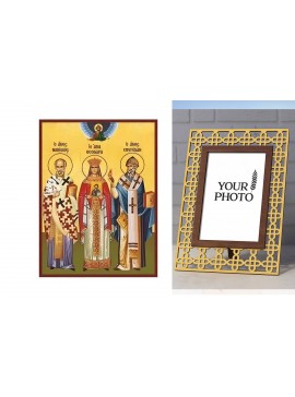 Σετ των 2 Εικόνα Ορθοδοξίας Πολυτελείας  με  σχεδιο Σταυρούς μαζι με  Βάση σε  8 χρώματα με περίγραμμα χρυσό σε ξύλο Plywood (Πλακάζ)   με  βάση Εικόνα Άγιος Νικόλαος Αρχιεπίσκοπος Μύρων, Θεοδώρα Βυζαντινή και Σπυρίδων Τριμυθούντος Χειροποίητη Ελληνορθόδο