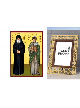 Σετ των 2 Εικόνα Ορθοδοξίας Πολυτελείας  με  σχεδιο Σταυρούς μαζι με  Βάση σε  8 χρώματα με περίγραμμα χρυσό σε ξύλο Plywood (Πλακάζ)   με  βάση Εικόνα Άγιος Παΐσιος και Ευφημία Χειροποίητη Ελληνορθόδοξη , Κρεμαστή πλάκα βυζαντινής τέχνης, χριστιανική τέχ