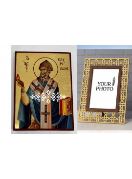 Σετ των 2 Εικόνα Ορθοδοξίας Πολυτελείας  με  σχεδιο Σταυρούς μαζι με  Βάση σε  8 χρώματα με περίγραμμα χρυσό σε ξύλο Plywood (Πλακάζ)   με  βάση Εικόνα Άγιος Σπυρίδων Χειροποίητη Ελληνορθόδοξη , Κρεμαστή πλάκα βυζαντινής τέχνης, χριστιανική τέχνη Διάσταση