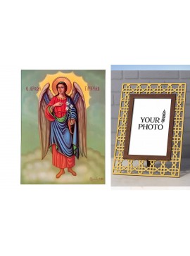 Σετ των 2 Εικόνα Ορθοδοξίας Πολυτελείας  με  σχεδιο Σταυρούς μαζι με  Βάση σε  8 χρώματα με περίγραμμα χρυσό σε ξύλο Plywood (Πλακάζ)   με  βάση Εικόνα Αρχάγγελος Γαβριήλ Χειροποίητη Ελληνορθόδοξη , Κρεμαστή πλάκα βυζαντινής τέχνης, χριστιανική τέχνη Διάσ