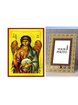 Σετ των 2 Εικόνα Ορθοδοξίας Πολυτελείας  με  σχεδιο Σταυρούς μαζι με  Βάση σε  8 χρώματα με περίγραμμα χρυσό σε ξύλο Plywood (Πλακάζ)   με  βάση Εικόνα Αρχάγγελος Γαβριήλ Χειροποίητη Ελληνορθόδοξη , Κρεμαστή πλάκα βυζαντινής τέχνης, χριστιανική τέχνη Διάσ