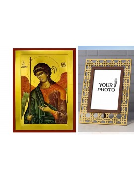 Σετ των 2 Εικόνα Ορθοδοξίας Πολυτελείας  με  σχεδιο Σταυρούς μαζι με  Βάση σε  8 χρώματα με περίγραμμα χρυσό σε ξύλο Plywood (Πλακάζ)   με  βάση Εικόνα Αρχάγγελος Γαβριήλ Χειροποίητη Ελληνορθόδοξη , Κρεμαστή πλάκα βυζαντινής τέχνης, χριστιανική τέχνη Διάσ