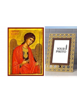 Σετ των 2 Εικόνα Ορθοδοξίας Πολυτελείας  με  σχεδιο Σταυρούς μαζι με  Βάση σε  8 χρώματα με περίγραμμα χρυσό σε ξύλο Plywood (Πλακάζ)   με  βάση Εικόνα Αρχάγγελος Μιχαήλ Δεόμενος Χειροποίητη Ελληνορθόδοξη , Κρεμαστή πλάκα βυζαντινής τέχνης, χριστιανική τέ