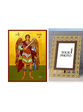 Σετ των 2 Εικόνα Ορθοδοξίας Πολυτελείας  με  σχεδιο Σταυρούς μαζι με  Βάση σε  8 χρώματα με περίγραμμα χρυσό σε ξύλο Plywood (Πλακάζ)   με  βάση Εικόνα Αρχάγγελος Μιχαήλ Χειροποίητη Ελληνορθόδοξη , Κρεμαστή πλάκα βυζαντινής τέχνης, χριστιανική τέχνη Διάστ