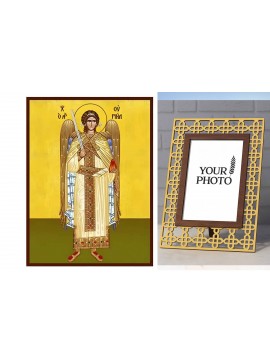 Σετ των 2 Εικόνα Ορθοδοξίας Πολυτελείας  με  σχεδιο Σταυρούς μαζι με  Βάση σε  8 χρώματα με περίγραμμα χρυσό σε ξύλο Plywood (Πλακάζ)   με  βάση Εικόνα Αρχάγγελος Ουριήλ Χειροποίητη Ελληνορθόδοξη , Κρεμαστή πλάκα βυζαντινής τέχνης, χριστιανική τέχνη Διάστ