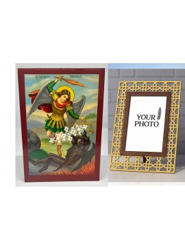 Σετ των 2 Εικόνα Ορθοδοξίας Πολυτελείας  με  σχεδιο Σταυρούς μαζι με  Βάση σε  8 χρώματα με περίγραμμα χρυσό σε ξύλο Plywood (Πλακάζ)   με  βάση Εικόνα Αρχάγγελος Μιχαήλ Χειροποίητη Ελληνορθόδοξη , Κρεμαστή πλάκα βυζαντινής τέχνης, χριστιανική τέχνη Διάστ