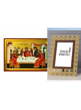 Εικόνα Ορθοδοξίας Πολυτελείας  με  σχεδιο Σταυρούς μαζι με  Βάση σε  8 χρώματα με περίγραμμα χρυσό σε ξύλο Plywood (Πλακάζ)   με  βάση Εικόνα Φιλοξενία του Αβραάμ Χειροποίητη Ελληνορθόδοξη , Κρεμαστή πλάκα βυζαντινής τέχνης, χριστιανική τέχνη Διάσταση 10x