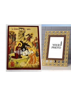 Σετ των 2 Εικόνα Ορθοδοξίας Πολυτελείας  με  σχεδιο Σταυρούς μαζι με  Βάση σε  8 χρώματα με περίγραμμα χρυσό σε ξύλο Plywood (Πλακάζ)   με  βάση Εικόνα Γέννηση του Χριστού Χειροποίητη Ελληνορθόδοξη , Κρεμαστή πλάκα βυζαντινής τέχνης, χριστιανική τέχνη Διά