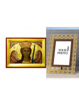 Σετ των 2 Εικόνα Ορθοδοξίας Πολυτελείας  με  σχεδιο Σταυρούς μαζι με  Βάση σε  8 χρώματα με περίγραμμα χρυσό σε ξύλο Plywood (Πλακάζ)   με  βάση Εικόνα Αρχάγγελος Μιχαήλ Μανταμάδου Χειροποίητη Ελληνορθόδοξη , Κρεμαστή πλάκα βυζαντινής τέχνης, χριστιανική 