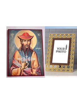 Σετ των 2 Εικόνα Ορθοδοξίας Πολυτελείας  με  σχεδιο Σταυρούς μαζι με  Βάση σε  8 χρώματα με περίγραμμα χρυσό σε ξύλο Plywood (Πλακάζ)   με  βάση Εικόνα Όσιος Ιωάννης Κουκουζέλης Χειροποίητη Ελληνορθόδοξη , Κρεμαστή πλάκα βυζαντινής τέχνης, χριστιανική τέχ