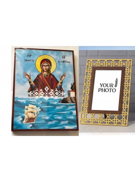 Σετ των 2 Εικόνα Ορθοδοξίας Πολυτελείας  με  σχεδιο Σταυρούς μαζι με  Βάση σε  8 χρώματα με περίγραμμα χρυσό σε ξύλο Plywood (Πλακάζ)   με  βάση Εικόνα Παναγία Γοργόνα Χειροποίητη Ελληνορθόδοξη , Κρεμαστή πλάκα βυζαντινής τέχνης, χριστιανική τέχνη Διάστασ