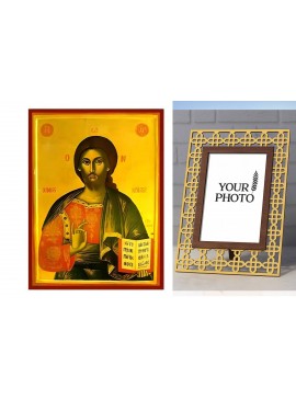 Εικόνα Ορθοδοξίας Πολυτελείας  με  σχεδιο Σταυρούς μαζι με  Βάση σε  8 χρώματα με περίγραμμα χρυσό σε ξύλο Plywood (Πλακάζ)   με  βάση Εικόνα Χριστός Παντοκράτωρ Χειροποίητη Ελληνορθόδοξη , Κρεμαστή πλάκα βυζαντινής τέχνης, χριστιανική τέχνη Διάσταση 10x7